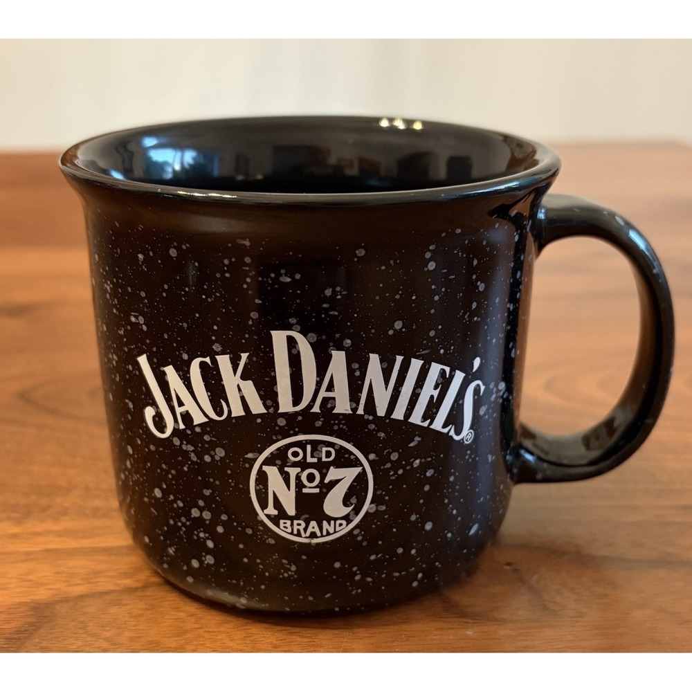 M Ware Thick Ceramic Black With White Speckles Coffee Mug Jack Daniels